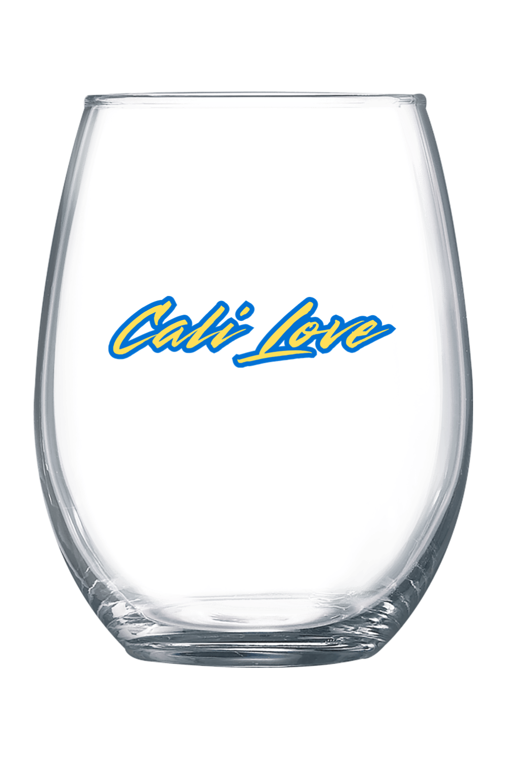 Cali Love - Blue/Yellow Font 21 oz. Stemless Wine Glass