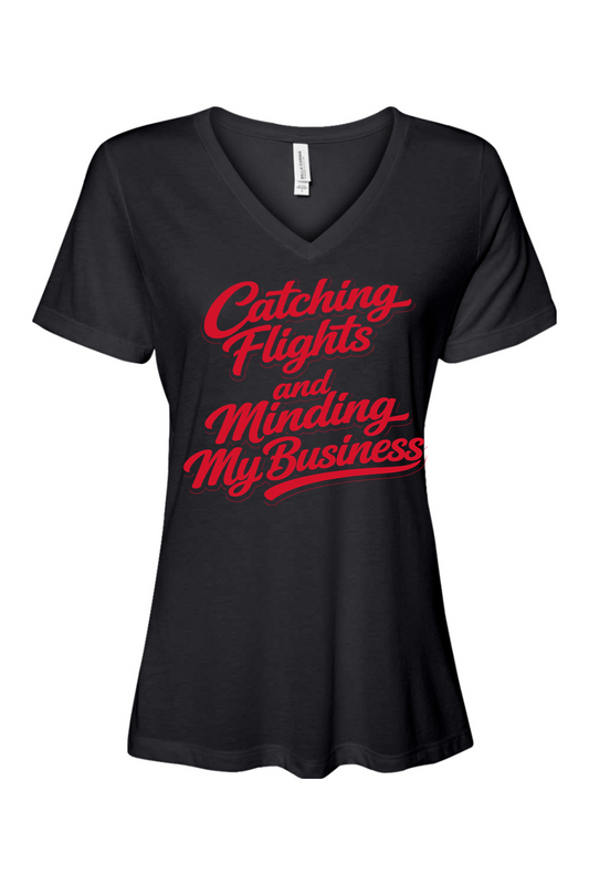Minding My Business - Red Font Women's Short Sleeve V-Neck Shirt