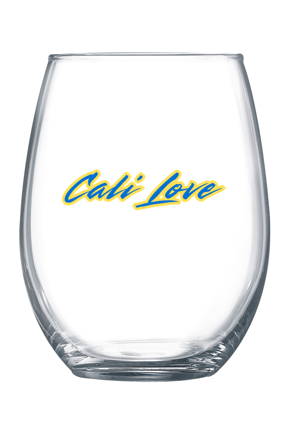 Cali Love - Yellow/Blue Font 21 oz. Stemless Wine Glass