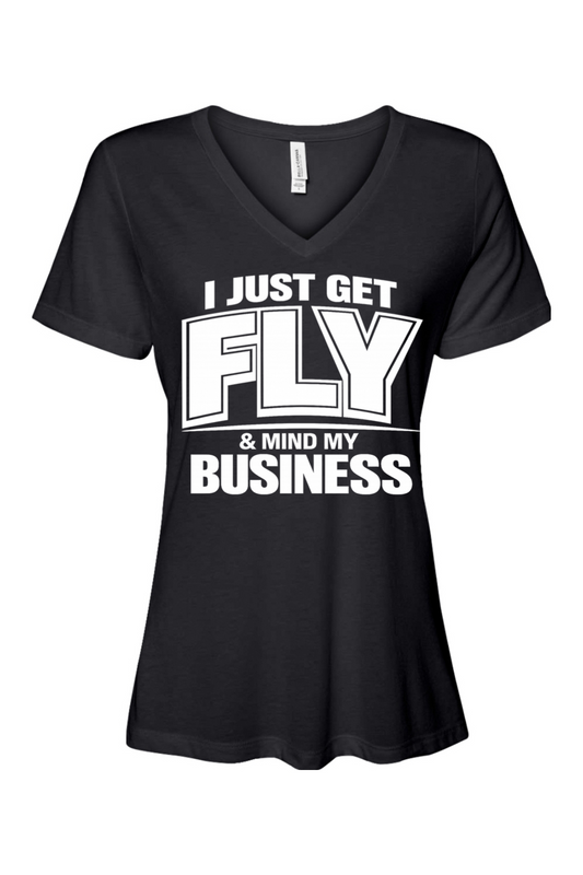 Get Fly & Mind My Business - White Font Short Sleeve V-Neck Shirt V2