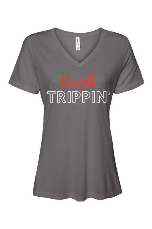 Straight Trippin' - Red/White Font Women’s V-Neck Short Sleeve Shirt