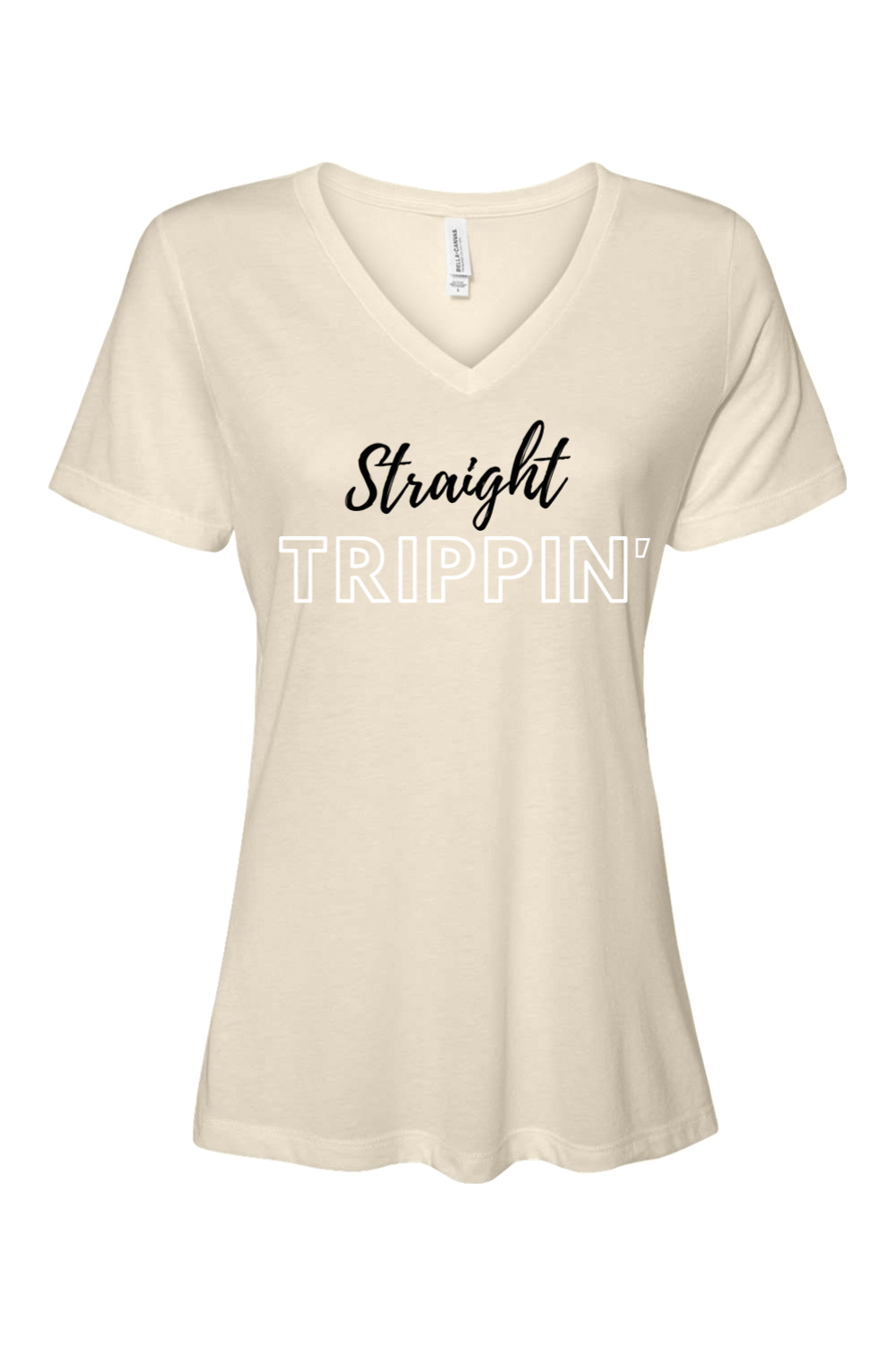 Straight Trippin' - Black/WhiteFont Women’s V-Neck Short Sleeve Shirt
