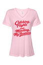 Minding My Business - Red Font Women's Short Sleeve V-Neck Shirt