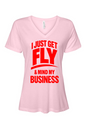 Get Fly & Mind My Business - Red Font Short Sleeve V-Neck Shirt