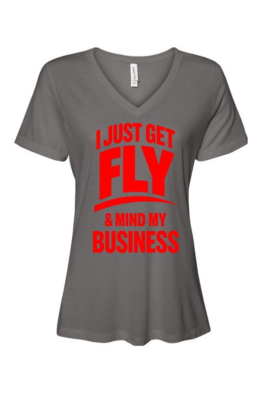 Get Fly & Mind My Business - Red Font Short Sleeve V-Neck Shirt