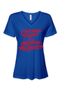 Minding My Business - Red Font Women's Short Sleeve V-Neck Shirt