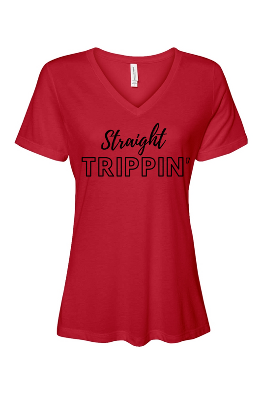 Straight Trippin' - Black Font Women’s V-Neck Short Sleeve Shirt