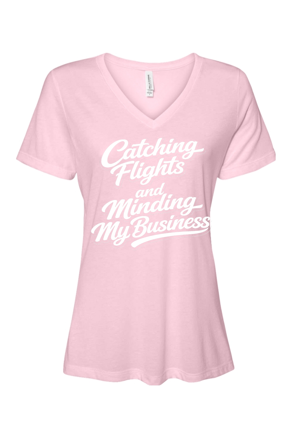 Minding My Business - White Font Women's Short Sleeve V-Neck Shirt