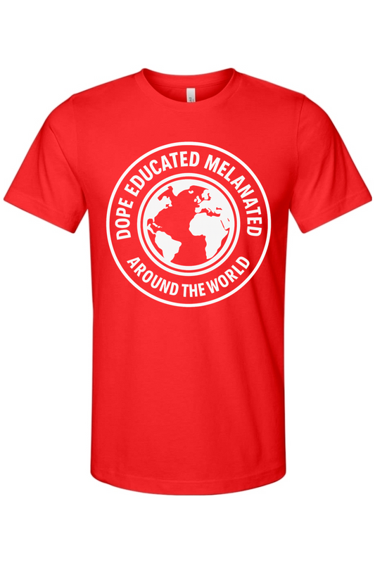 Dope Educated Melanated Stamp - White Font Unisex Short Sleeve Shirt