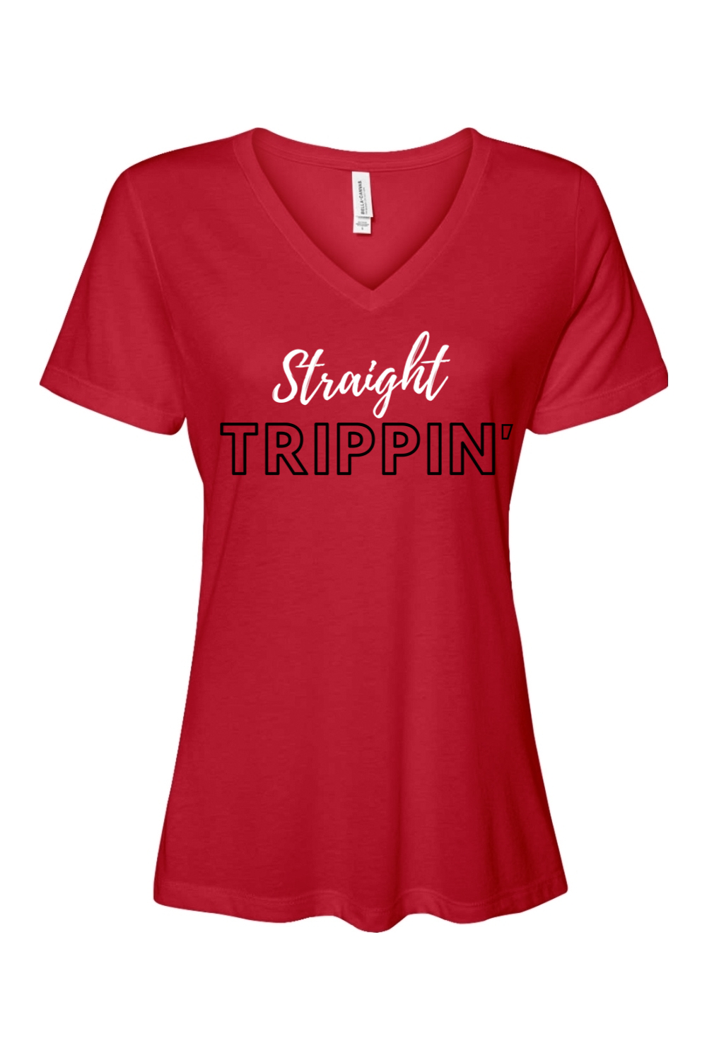 Straight Trippin' - White/Black Font Women’s V-Neck Short Sleeve Shirt