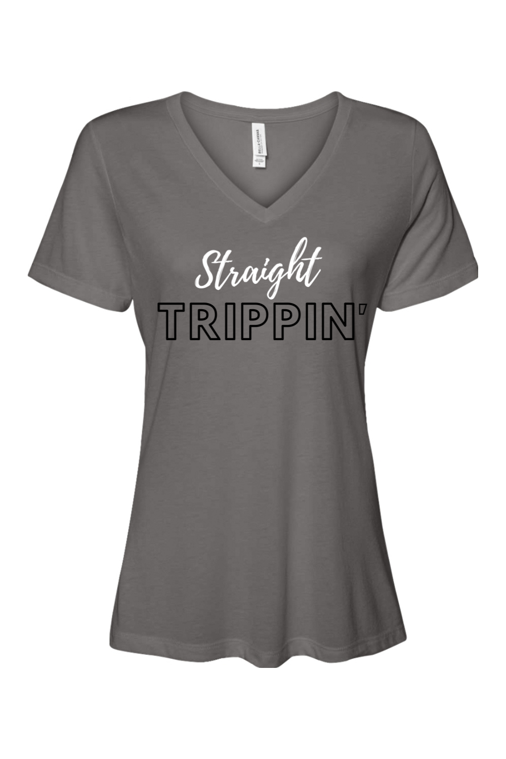 Straight Trippin' - White/Black Font Women’s V-Neck Short Sleeve Shirt