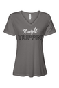 Straight Trippin' - White/Black Font Women’s V-Neck Short Sleeve Shirt