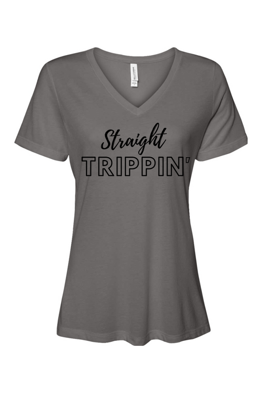 Straight Trippin' - Black Font Women’s V-Neck Short Sleeve Shirt