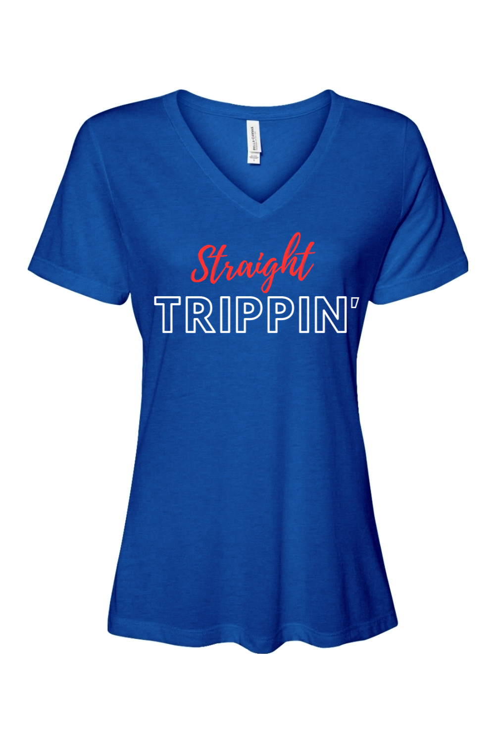 Straight Trippin' - Red/White Font Women’s V-Neck Short Sleeve Shirt