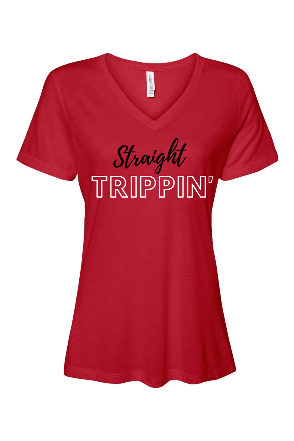 Straight Trippin' - Black/WhiteFont Women’s V-Neck Short Sleeve Shirt