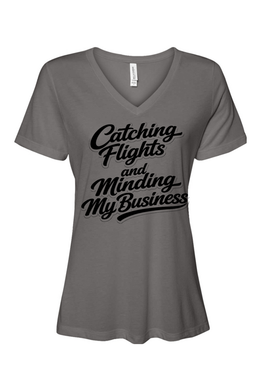 Minding My Business - Black Font Women's Short Sleeve V-Neck Shirt