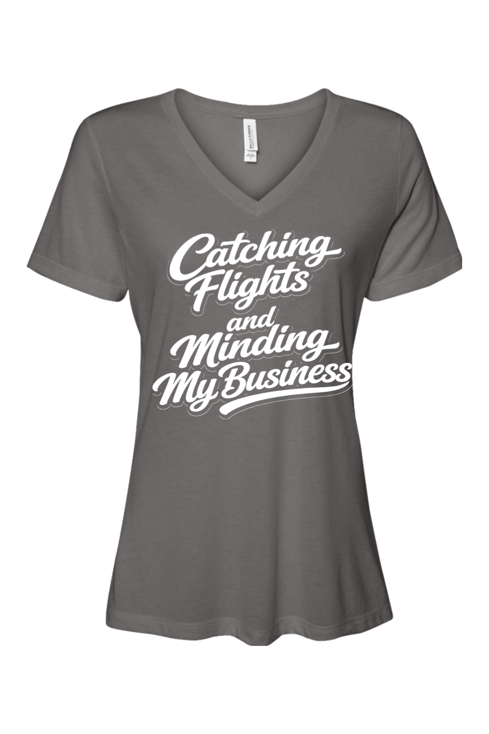 Minding My Business - White Font Women's Short Sleeve V-Neck Shirt