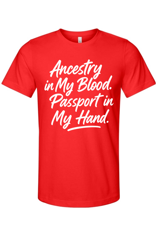 Ancestry in My Blood - White Font Unisex Short Sleeve Shirt