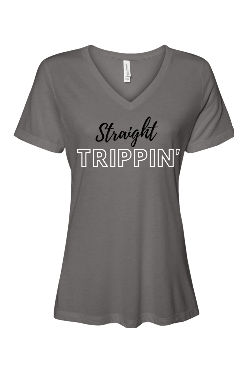 Straight Trippin' - Black/WhiteFont Women’s V-Neck Short Sleeve Shirt