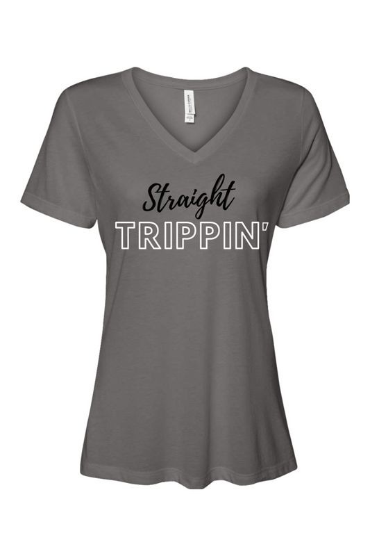Straight Trippin' - Black/WhiteFont Women’s V-Neck Short Sleeve Shirt