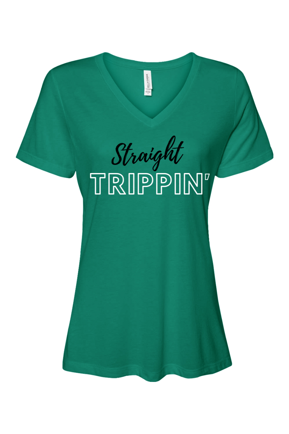 Straight Trippin' - Black/WhiteFont Women’s V-Neck Short Sleeve Shirt