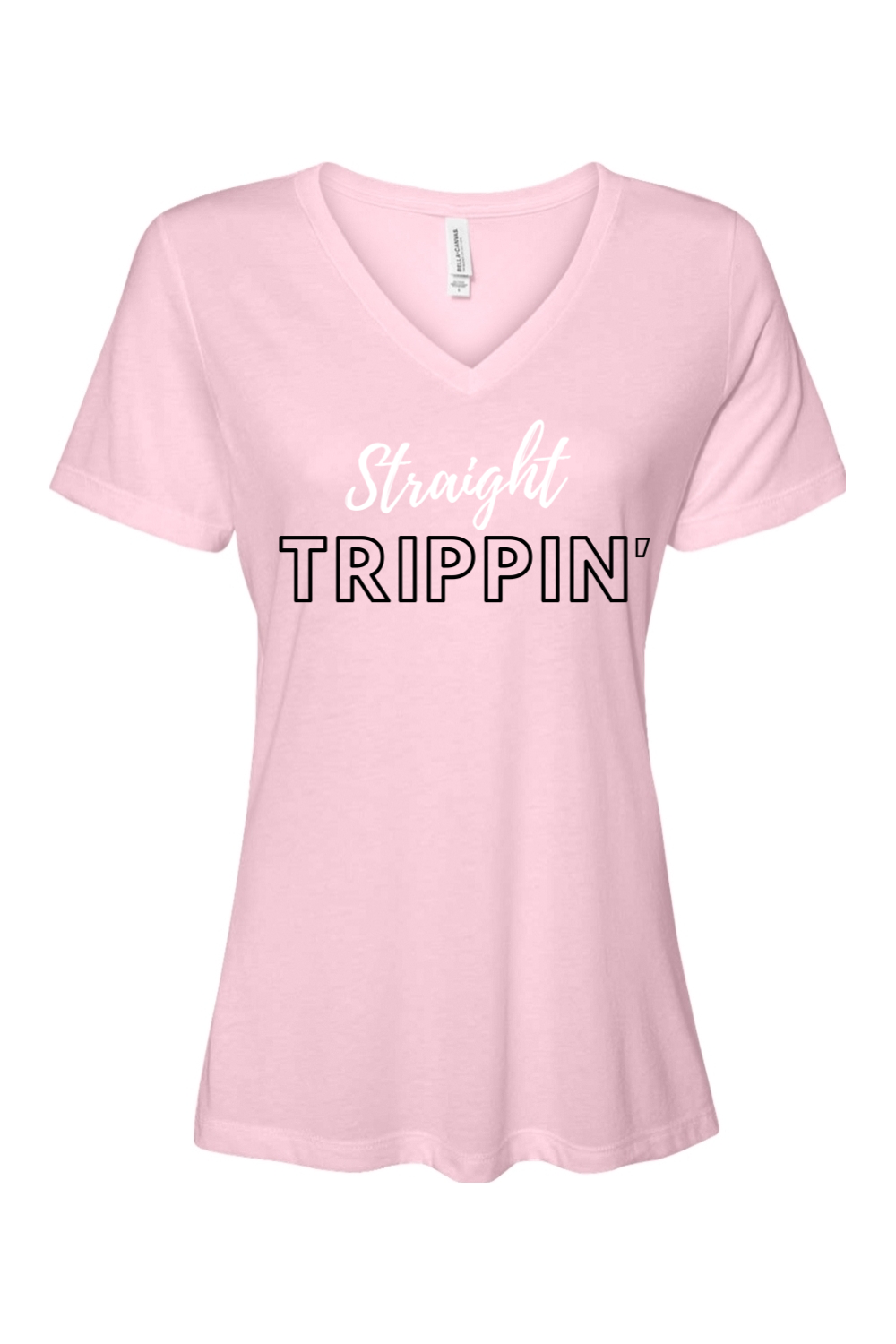 Straight Trippin' - White/Black Font Women’s V-Neck Short Sleeve Shirt