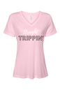 Straight Trippin' - White/Black Font Women’s V-Neck Short Sleeve Shirt
