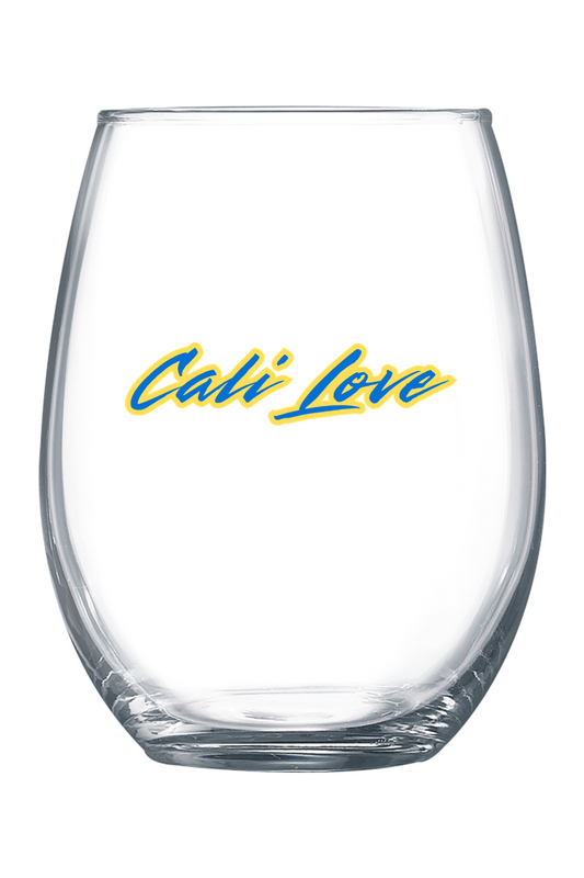 Cali Love - Yellow/Blue Font 21 oz. Stemless Wine Glass