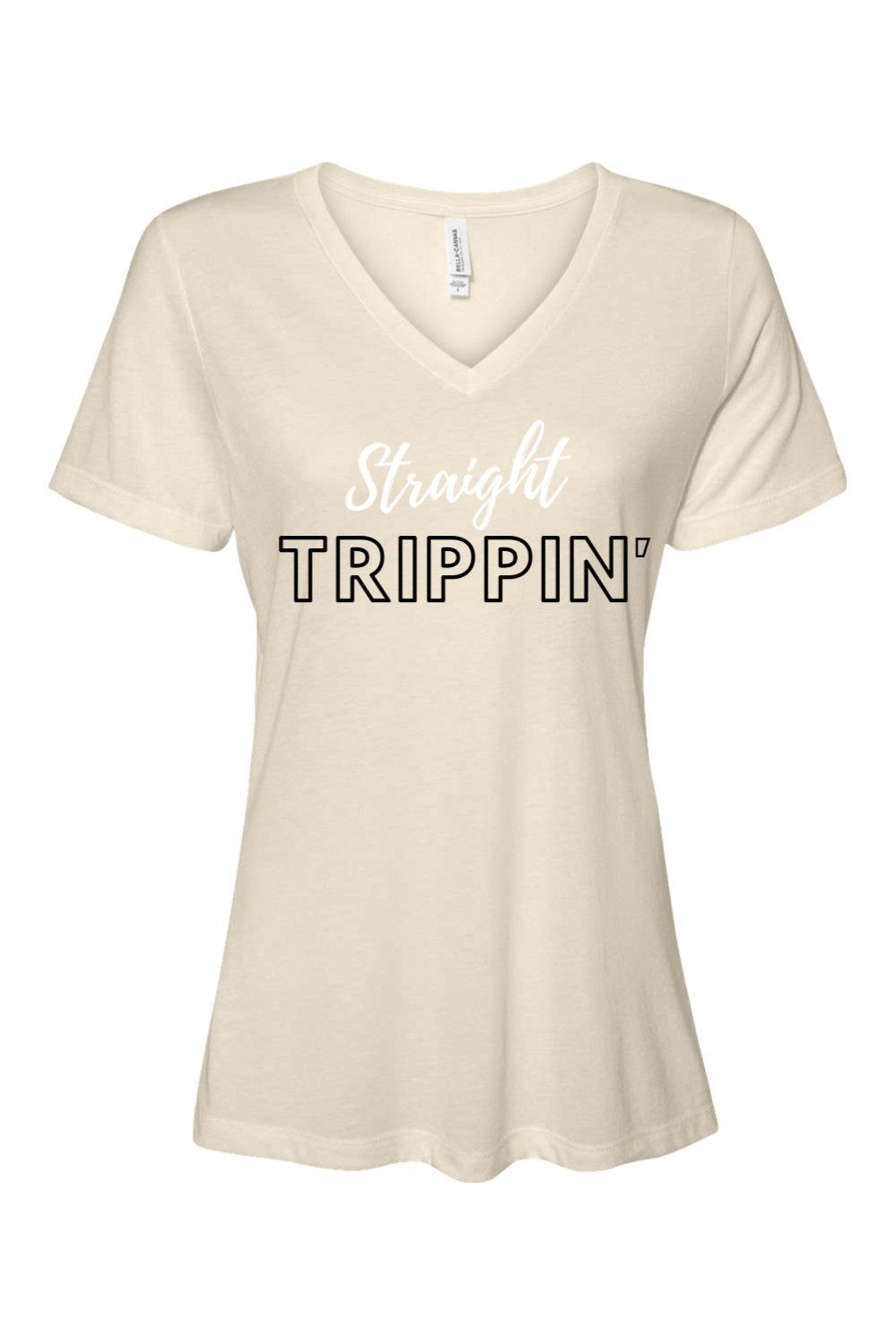 Straight Trippin' - White/Black Font Women’s V-Neck Short Sleeve Shirt