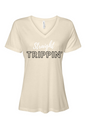 Straight Trippin' - White/Black Font Women’s V-Neck Short Sleeve Shirt