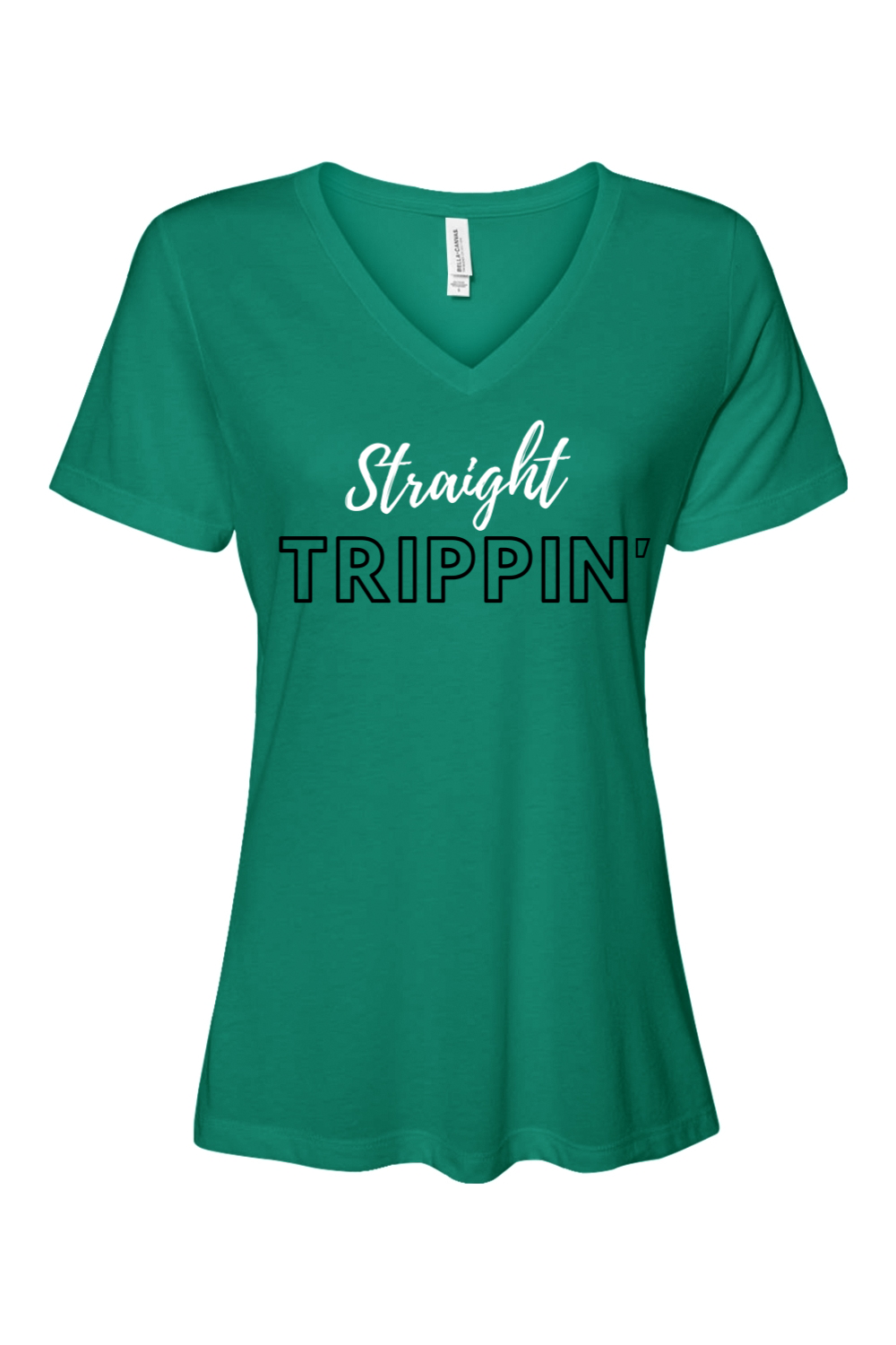 Straight Trippin' - White/Black Font Women’s V-Neck Short Sleeve Shirt
