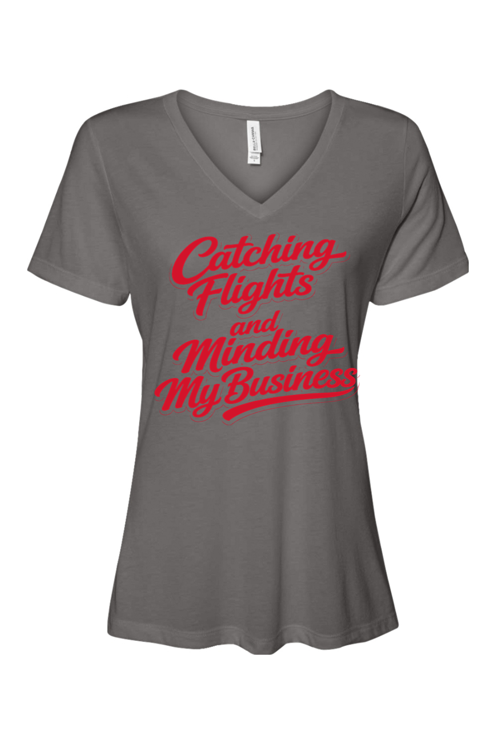 Minding My Business - Red Font Women's Short Sleeve V-Neck Shirt