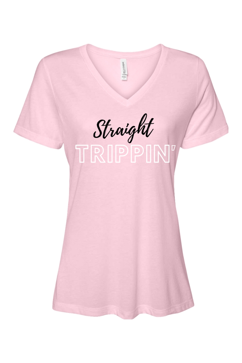 Straight Trippin' - Black/WhiteFont Women’s V-Neck Short Sleeve Shirt