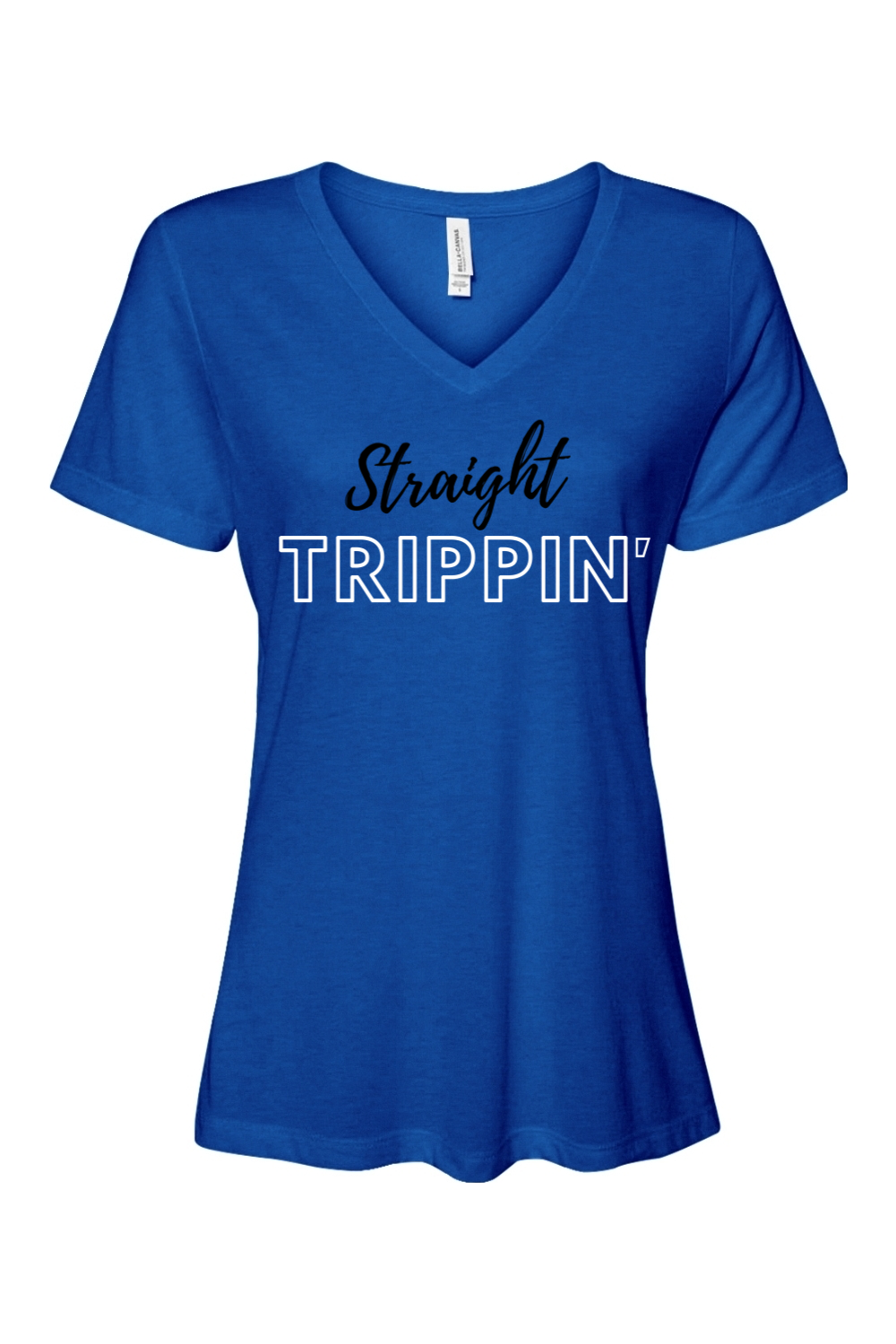 Straight Trippin' - Black/WhiteFont Women’s V-Neck Short Sleeve Shirt