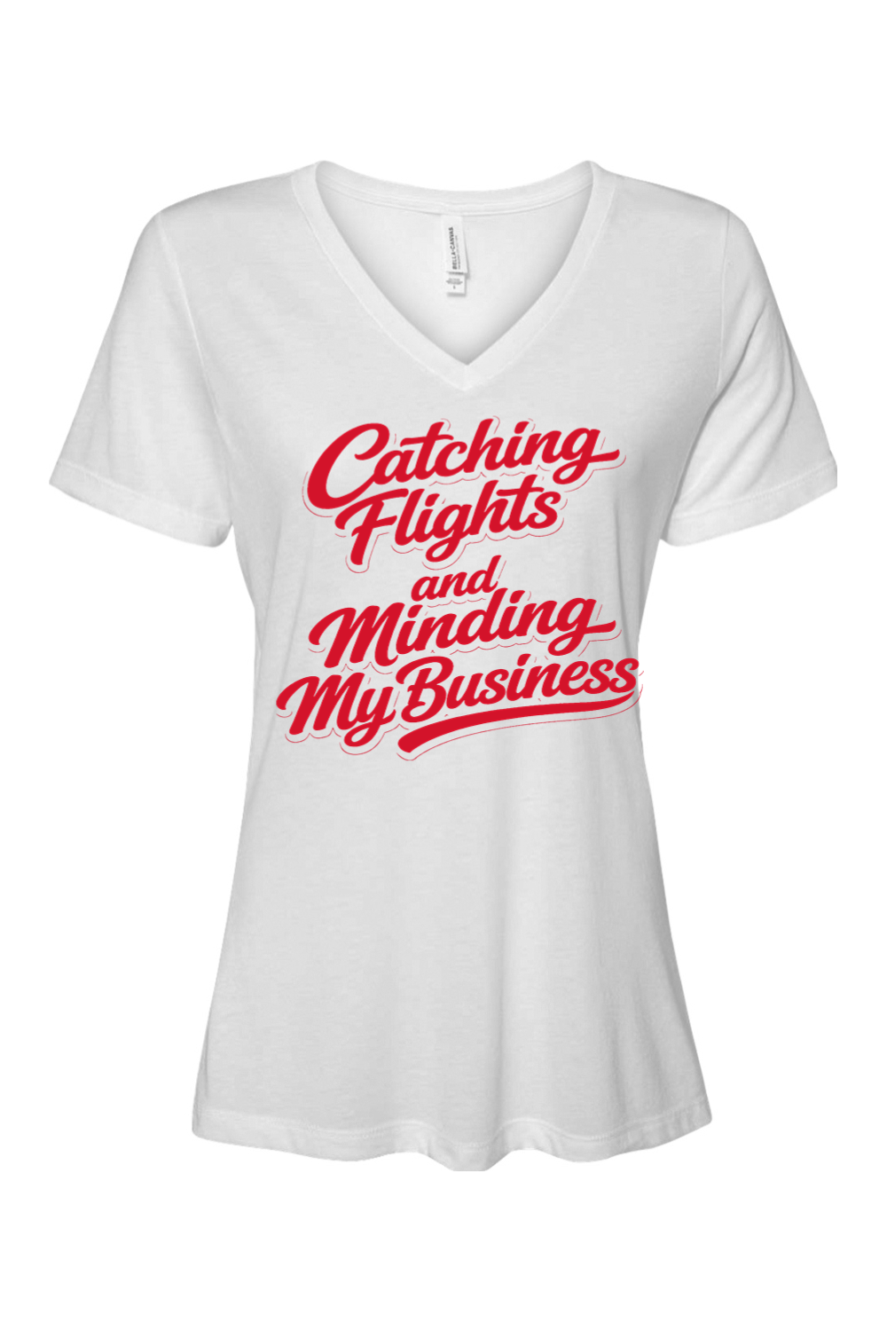 Minding My Business - Red Font Women's Short Sleeve V-Neck Shirt