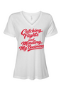 Minding My Business - Red Font Women's Short Sleeve V-Neck Shirt