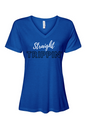 Straight Trippin' - White/Black Font Women’s V-Neck Short Sleeve Shirt